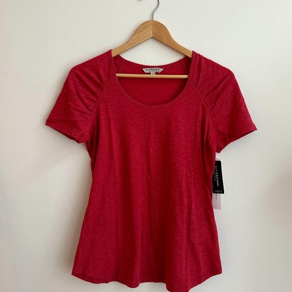 NWT Liverpool PINK Desert Blossom Short Sleeve Shirred Shirt MEDIUM - Picture 2 of 7